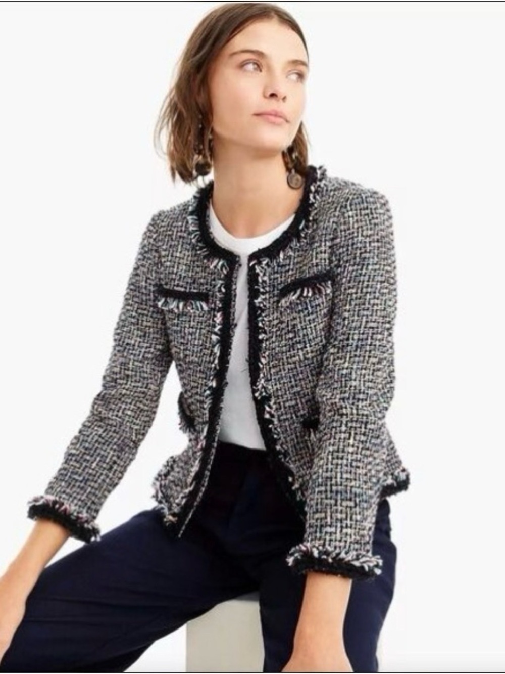 J.crew Lady Metallic Tweed Jacket Black Rainbow - Picture 3 of 3